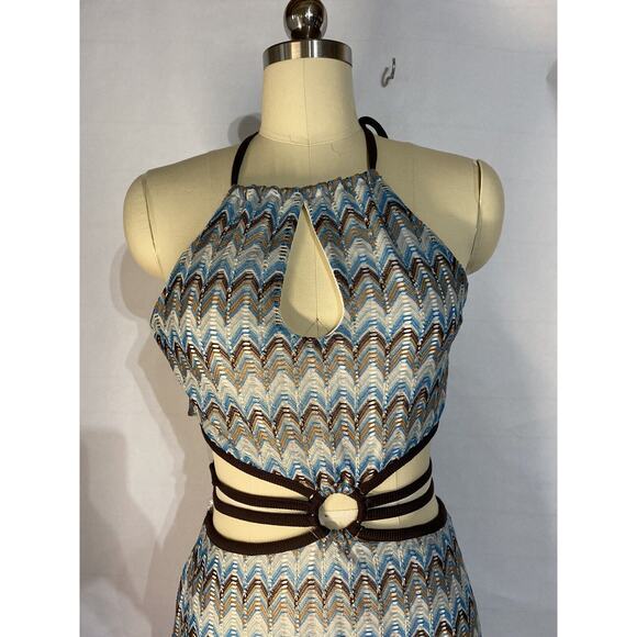Chevron Print Ring Halter Mini Dress Cutout Tie NWT Rue21 Women's Juniors Size L - Picture 2 of 10